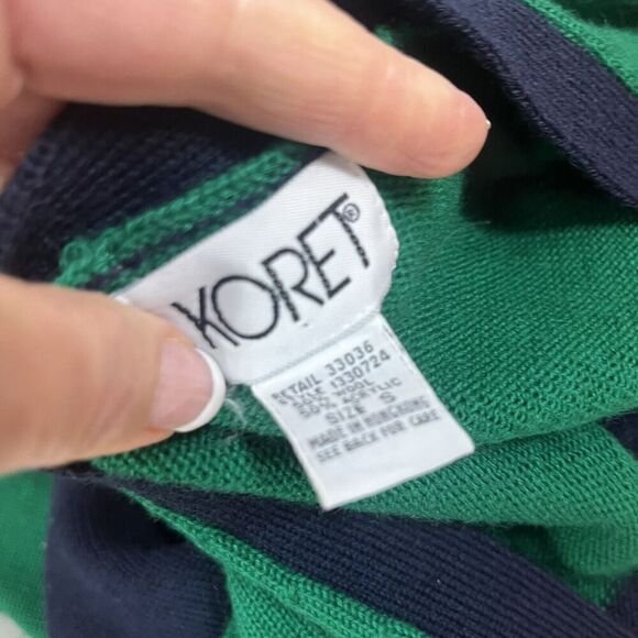 Vintage Koret Cardigan Sweater size Small Green Navy Wool Gold Embroidery Granny - Picture 11 of 11